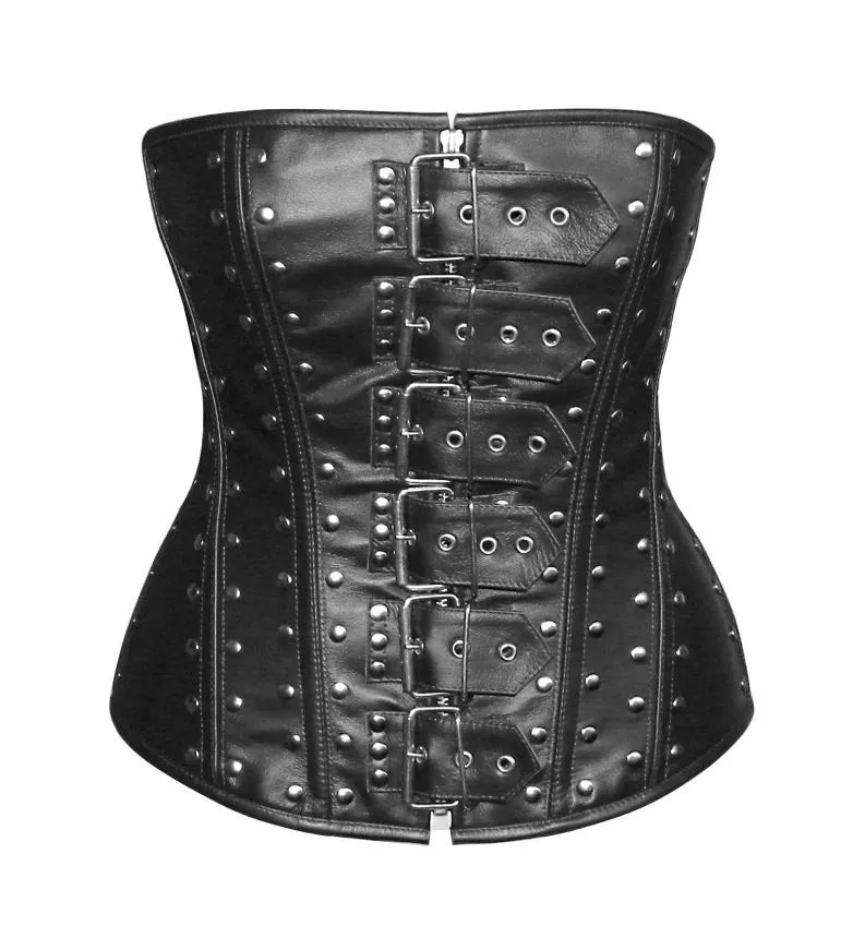 Lambskin steampunk style overbust corset with metal (brown and black).