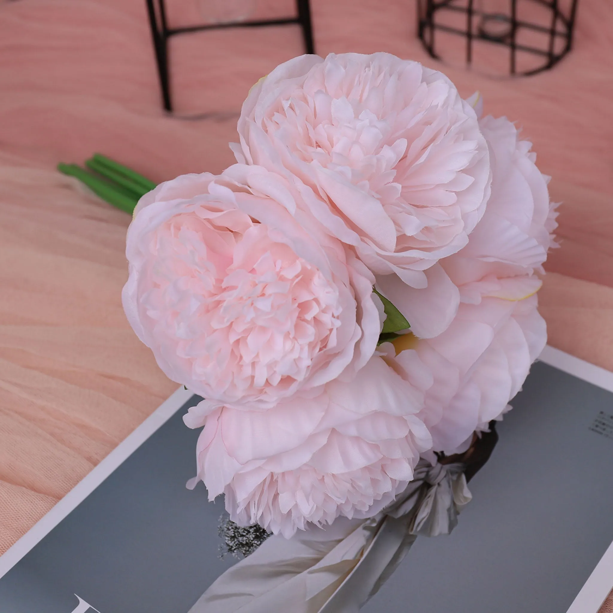 Light Pink Silk Peony Bouquet Wedding Flowers