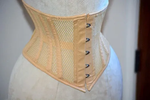 Made to measures authentic steel boned underbust underwear corset from transparent mesh and cotton