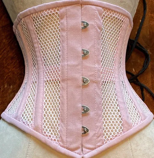 Made to measures authentic steel boned underbust underwear corset from transparent mesh and cotton