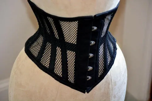 Made to measures authentic steel boned underbust underwear corset from transparent mesh and cotton