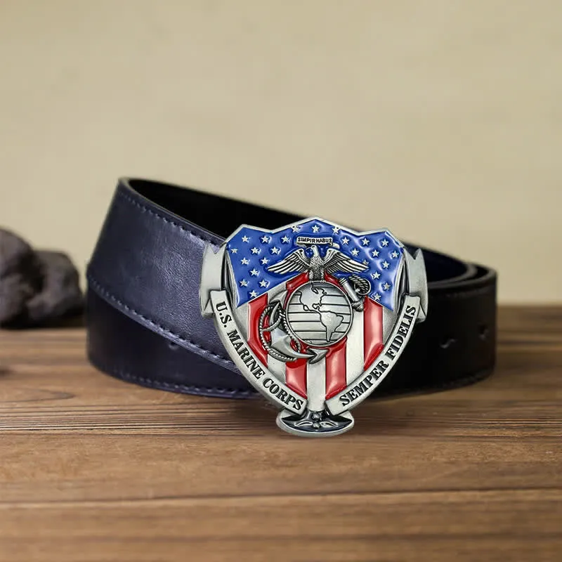 Men's DIY USA Marine Flag Buckle Leather Belt