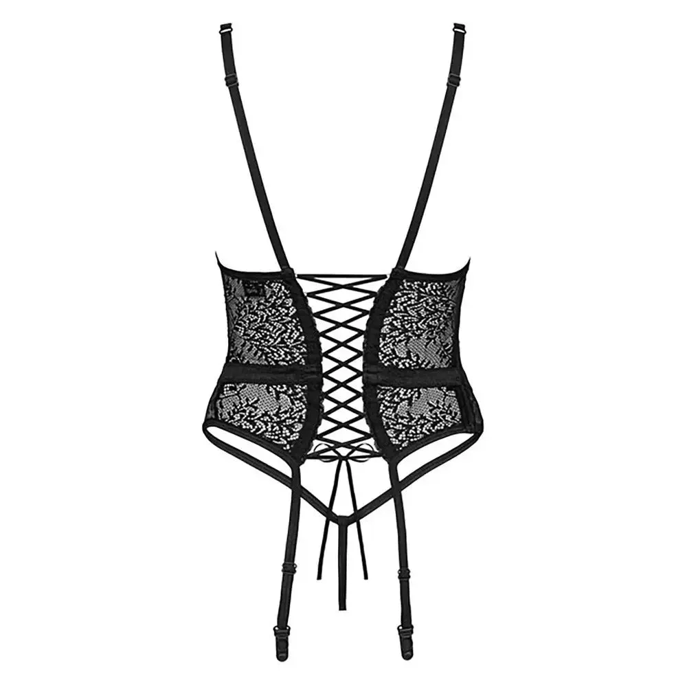 Obsessive Sexy Wet Look Black Corset Set