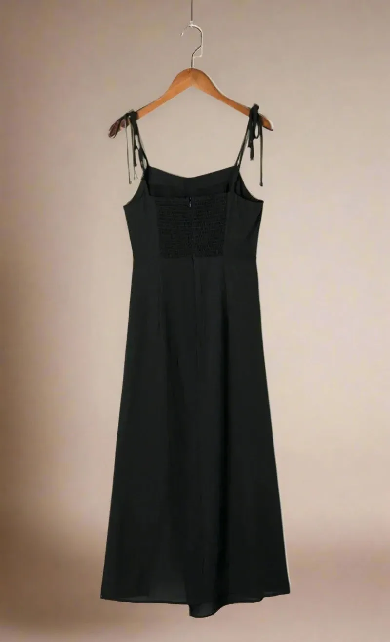 Ophelia Strappy Black Midi Dress