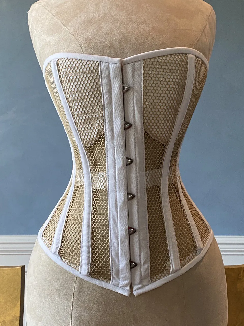 Overbust mesh authentic corset with cups. Gothic Victorian, steampunk affordable, plus size