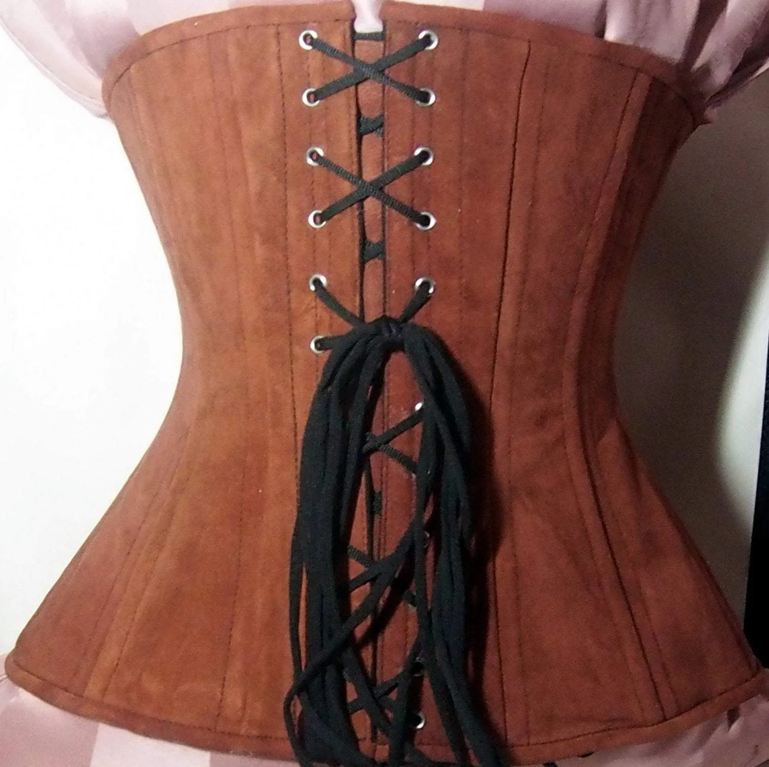 Real double row steel boned underbust corset from real brown suede. Exclusive steampunk historical corset with double rows of bones.