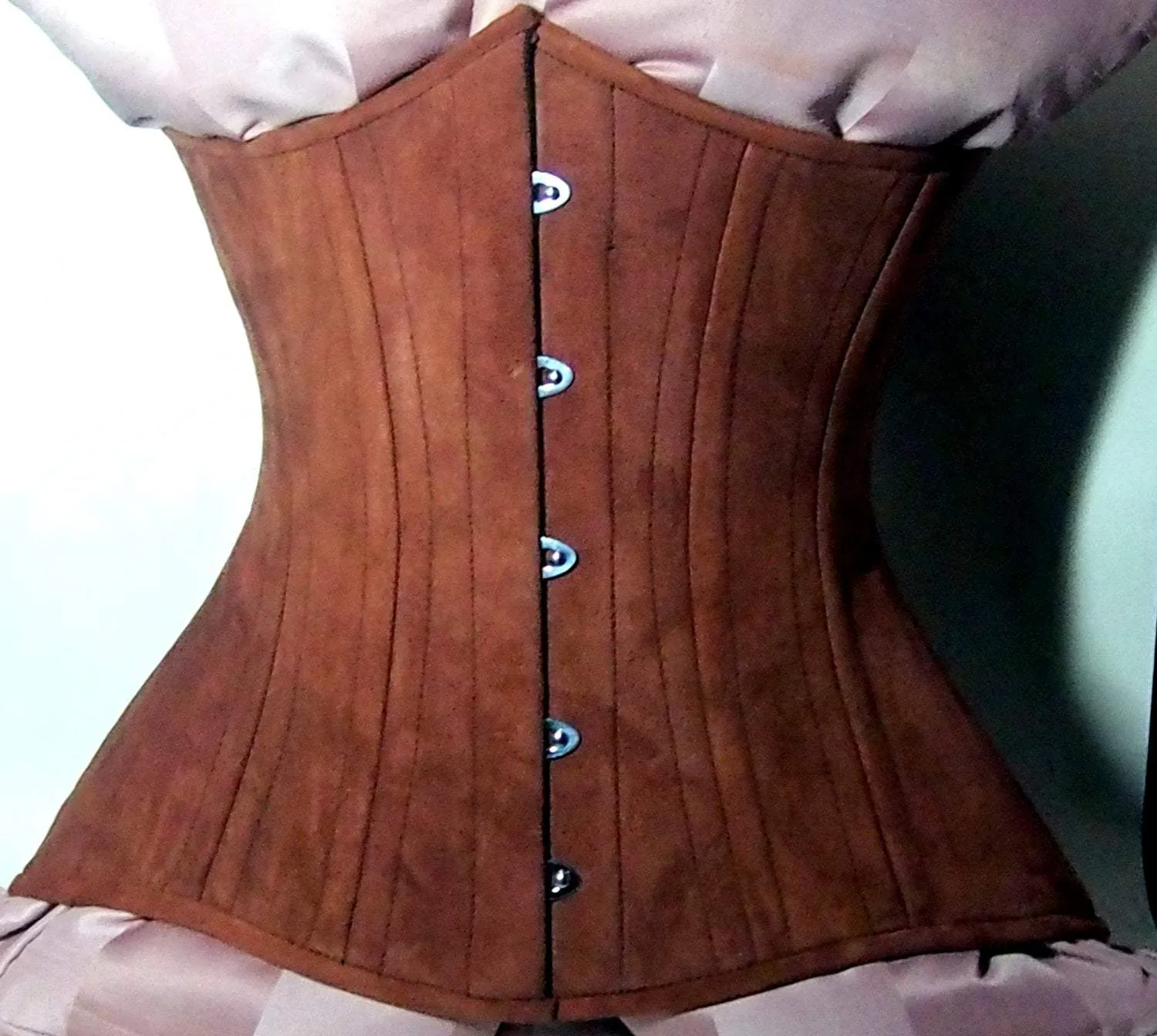 Real double row steel boned underbust corset from real brown suede. Exclusive steampunk historical corset with double rows of bones.