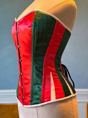 Red and green satin with white Santa Christmas satin corset. Corset is made personally according to your measurements.