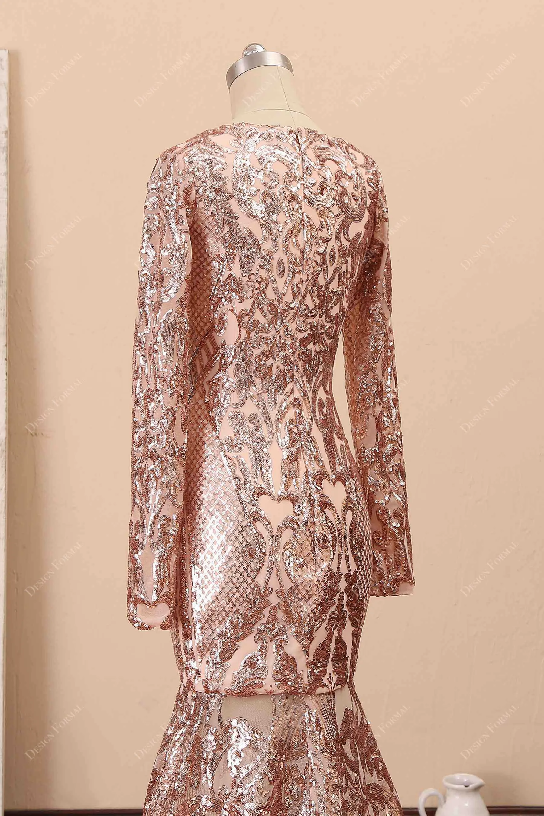 Rose Gold Unique Sequin Mermaid Prom Dress