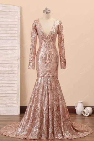 Rose Gold Unique Sequin Mermaid Prom Dress