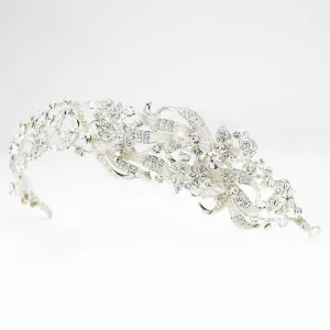 Silver Swarovski Crystal Bead & Crystal Side Accented Headband Headpiece