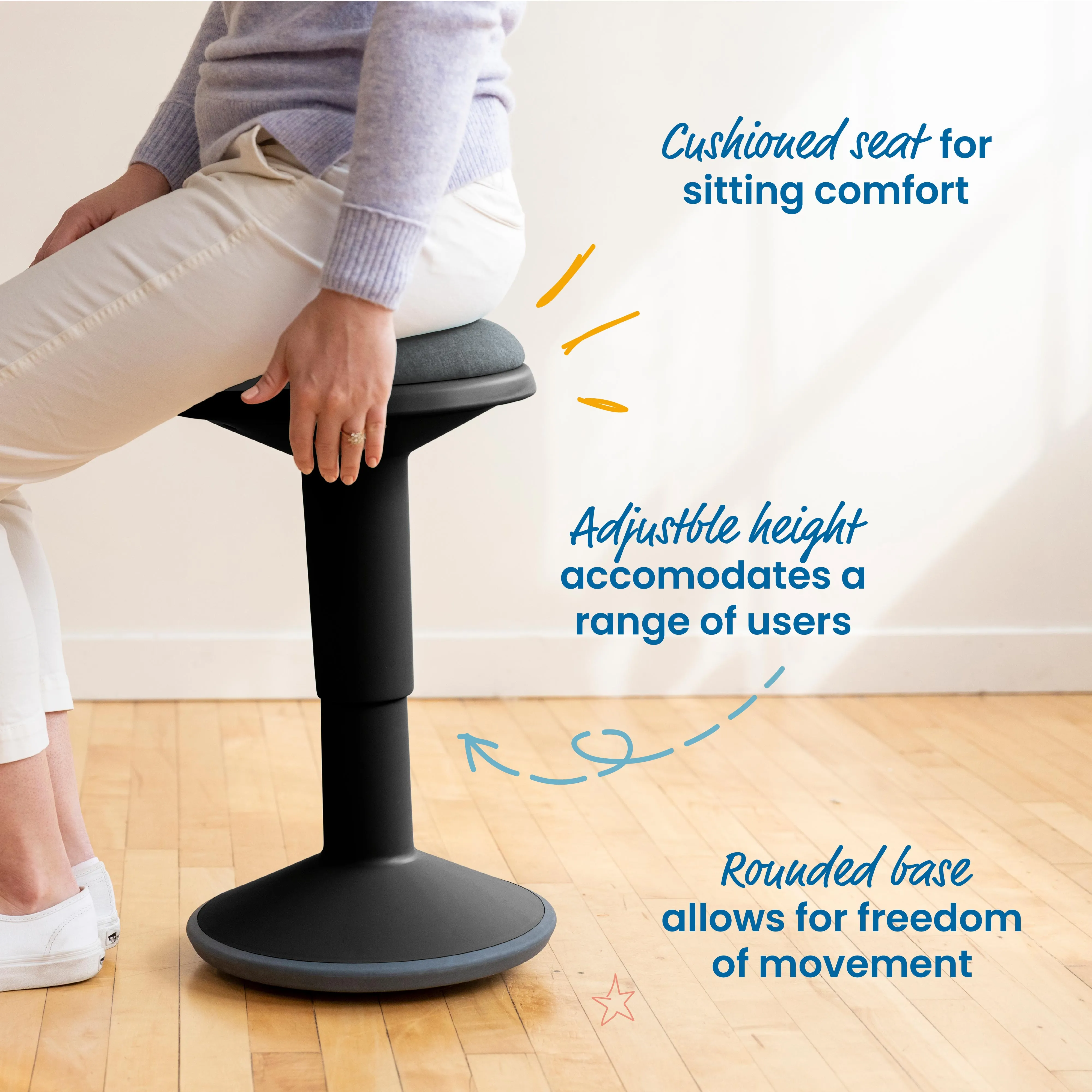 Sitwell Wobble Stool with Cushion, Adjustable Height, Active Seating