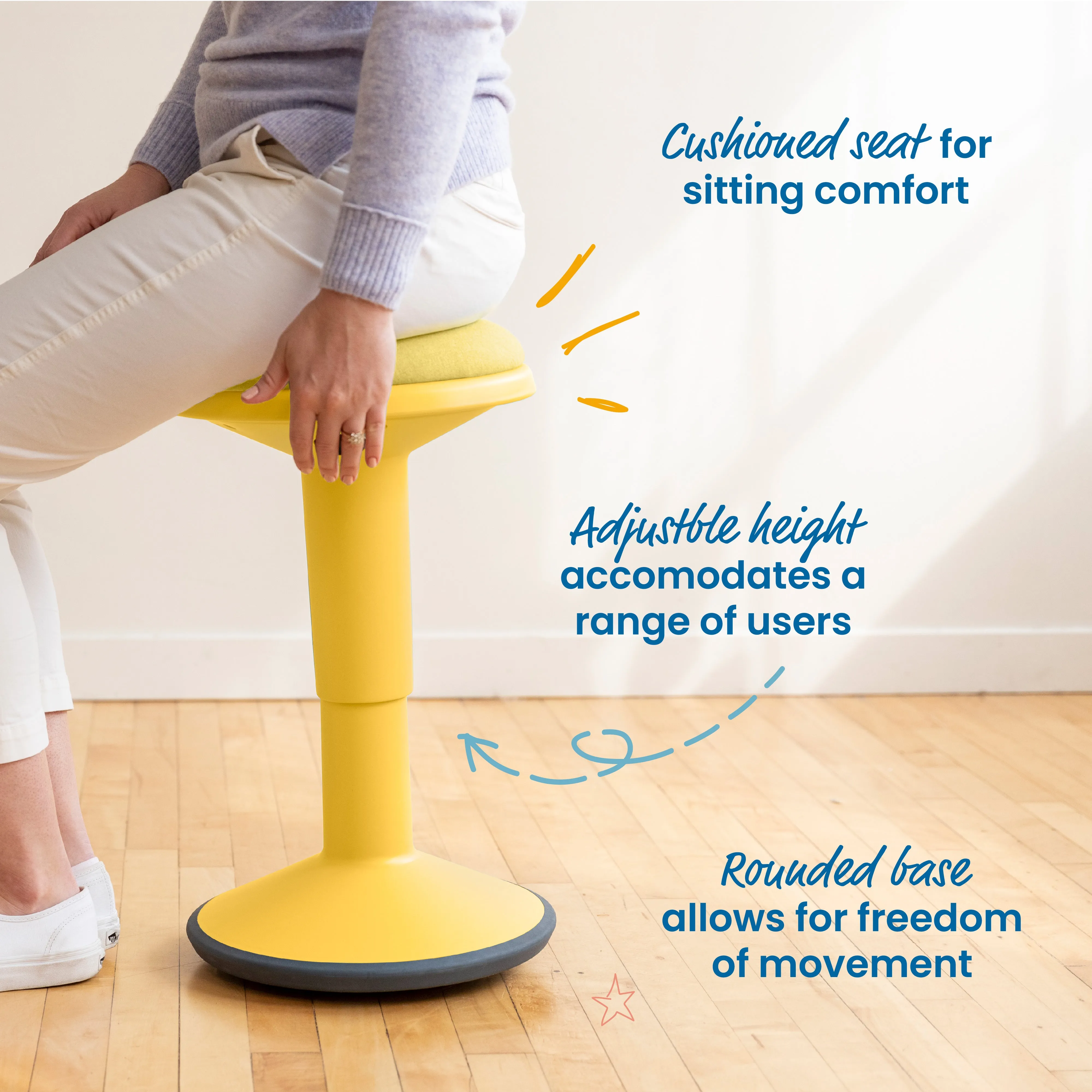 Sitwell Wobble Stool with Cushion, Adjustable Height, Active Seating