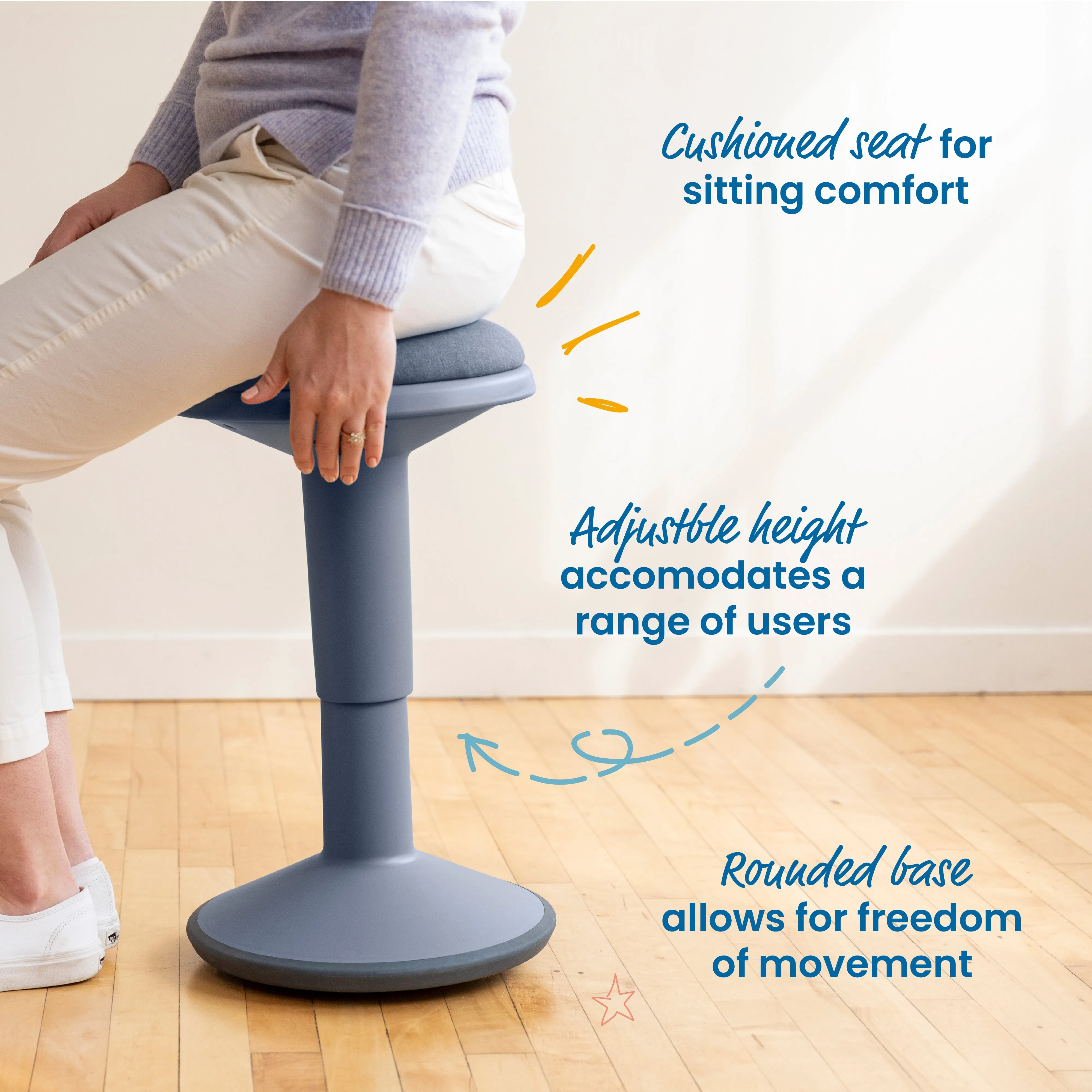 Sitwell Wobble Stool with Cushion, Adjustable Height, Active Seating