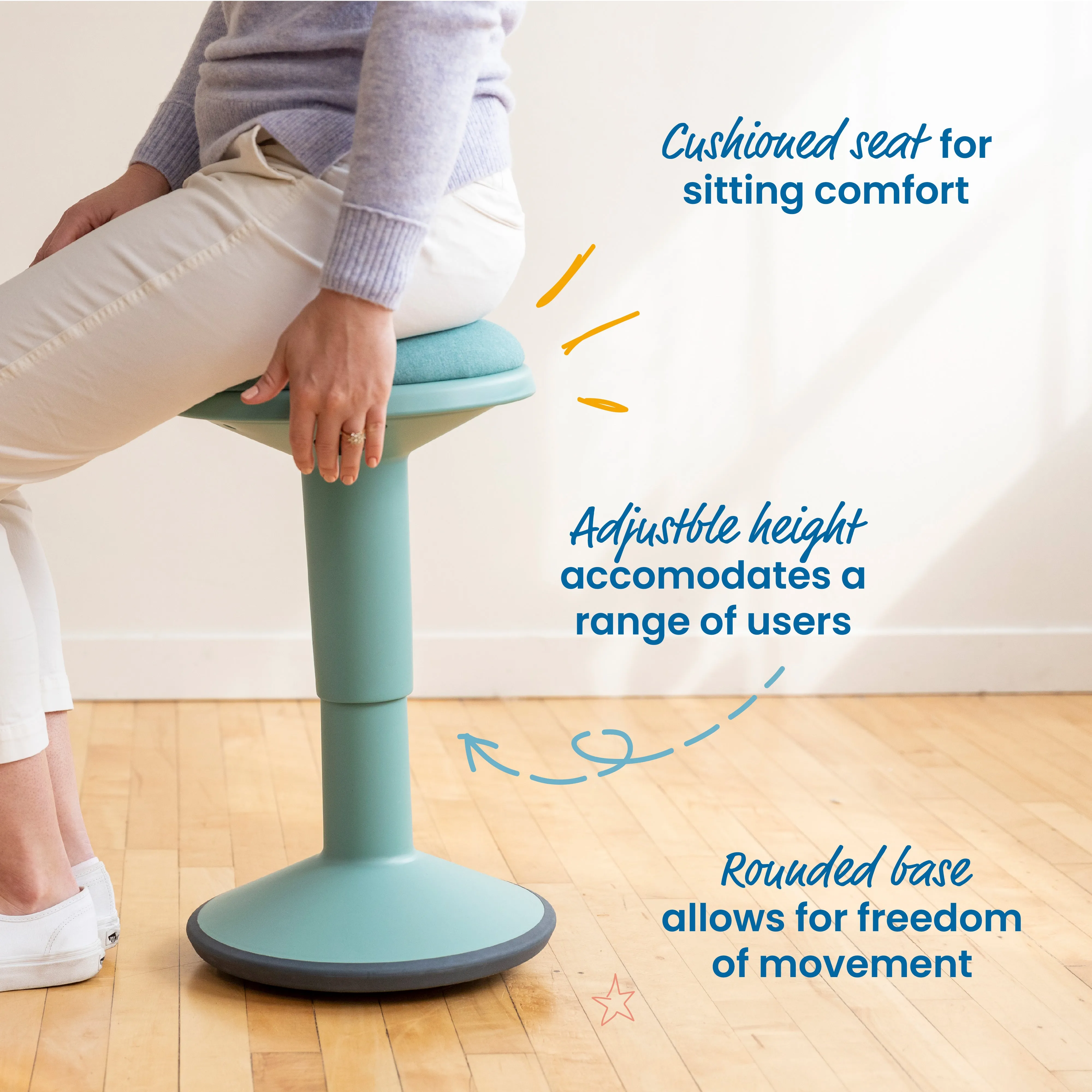 Sitwell Wobble Stool with Cushion, Adjustable Height, Active Seating