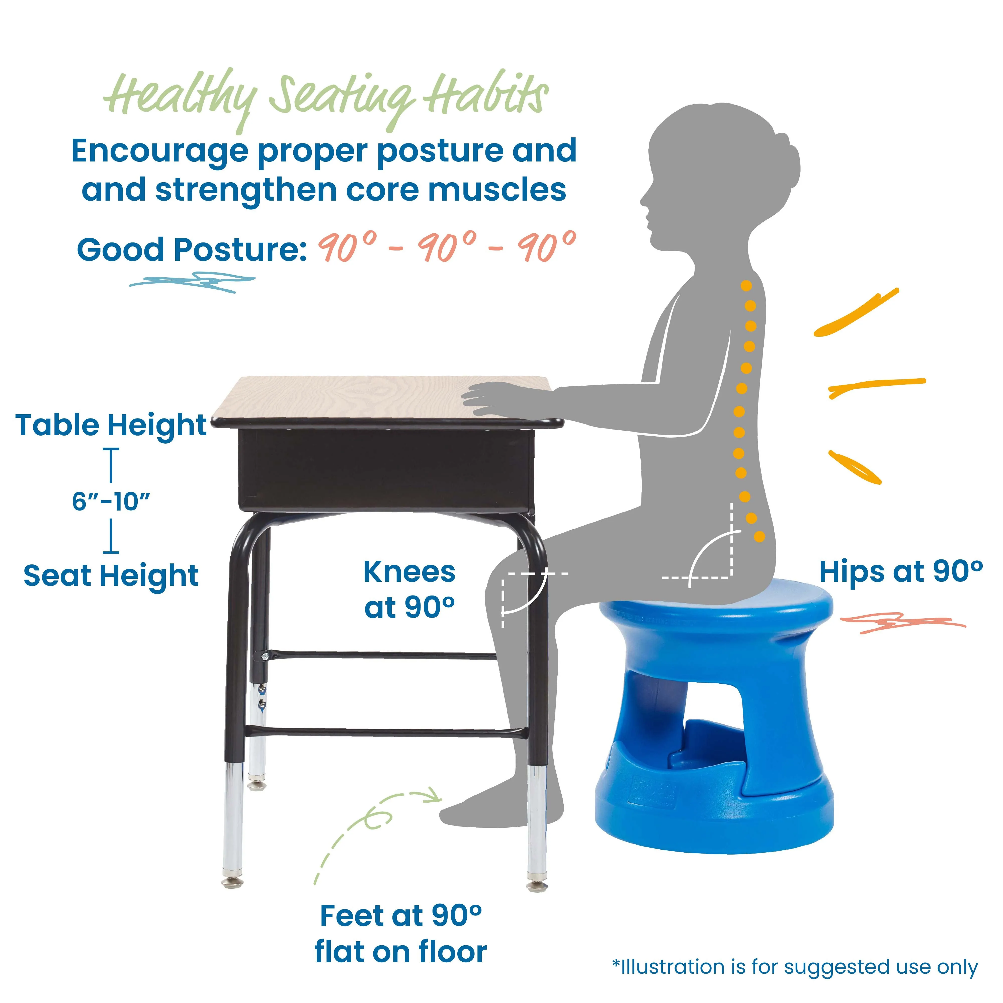 Storage Wobble Stool, Active Learning Chair, Flexible Seating, 15in Seat Height