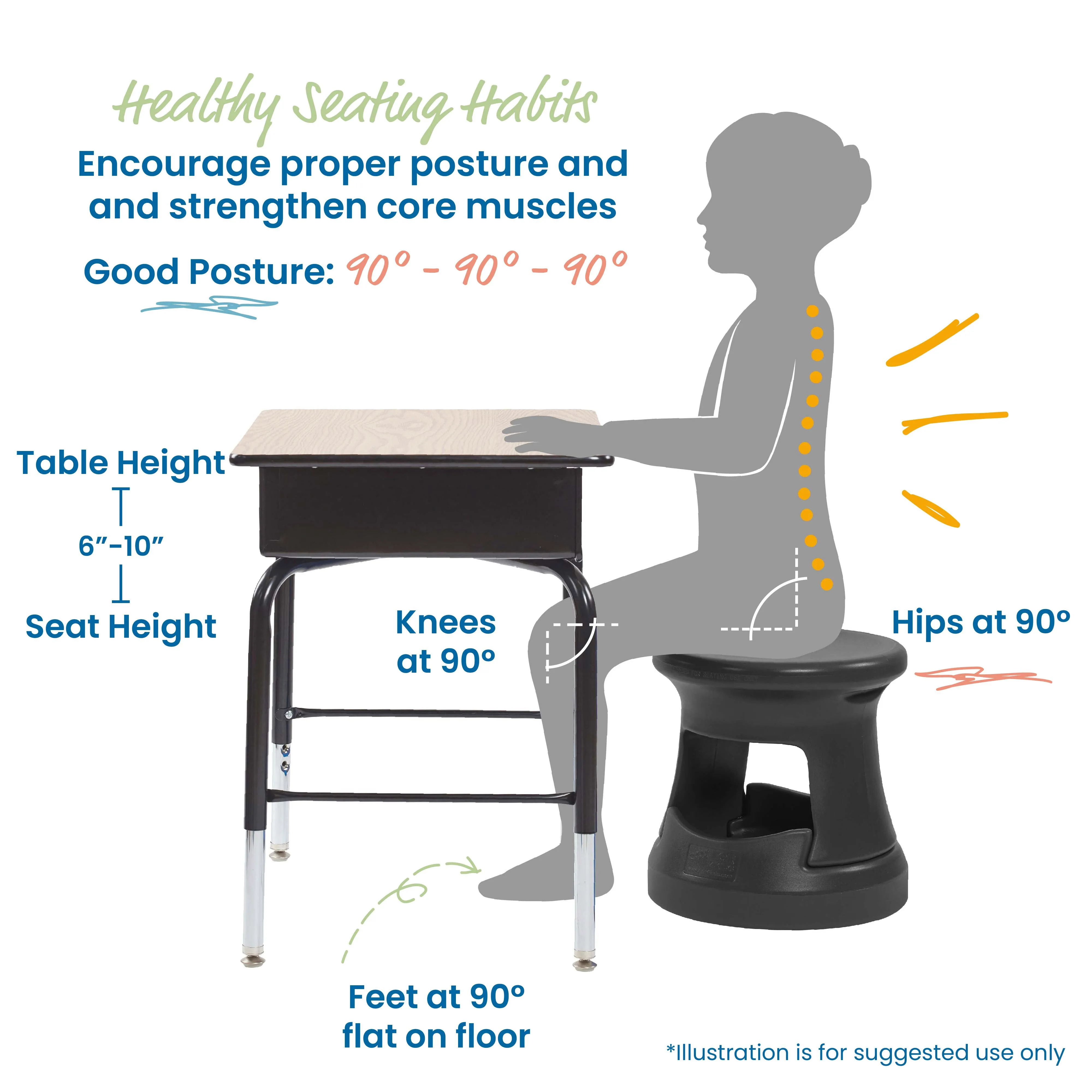 Storage Wobble Stool, Active Learning Chair, Flexible Seating, 15in Seat Height