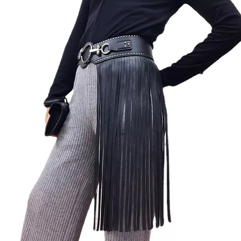 TEEK - Black Long Tassel Waist Chain Belt