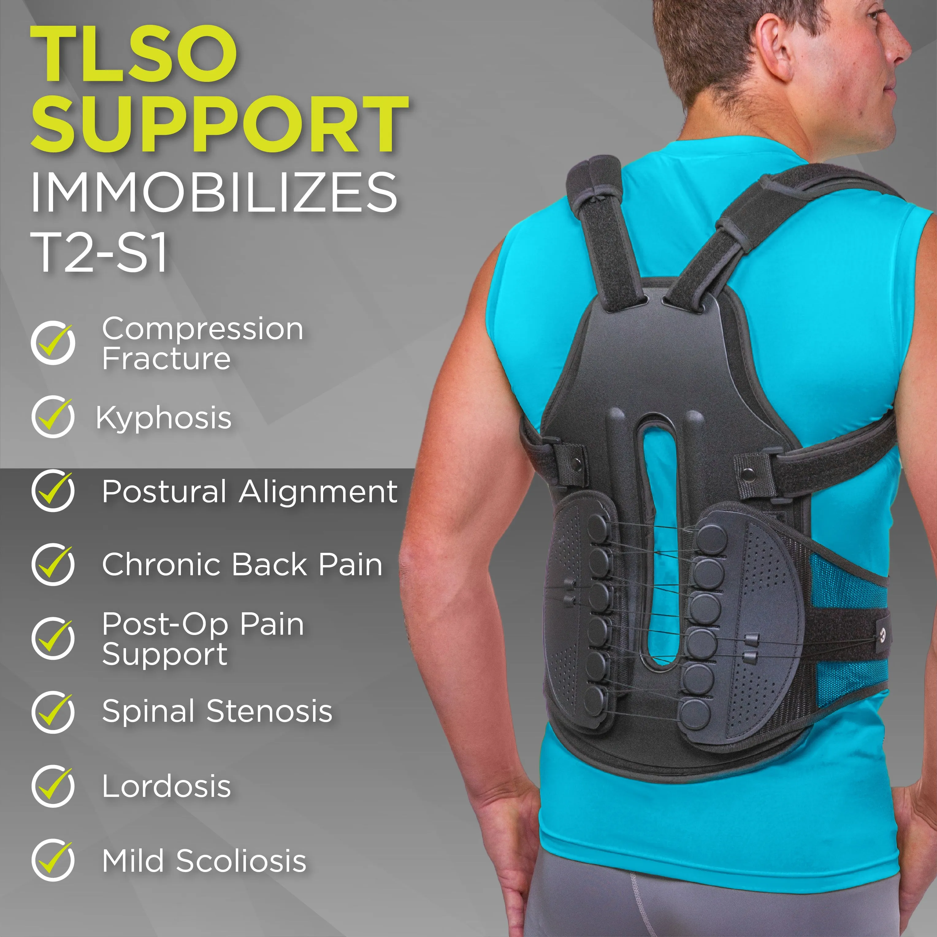 TLSO Thoracic Full Back Brace | Postural Kyphosis, Parkinson's & Fractured Vertebrae Clamshell Support