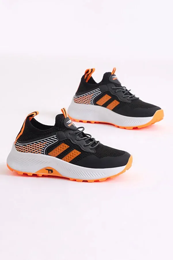 Tonny Black Boy's Black Orange Comfortable Breathable Fabric Lace-Up Sport Shoes