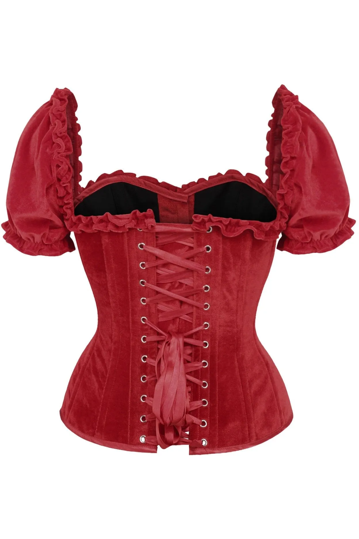 Top Drawer Steel Boned Dark Red Velvet Overbust Corset w/Sleeves