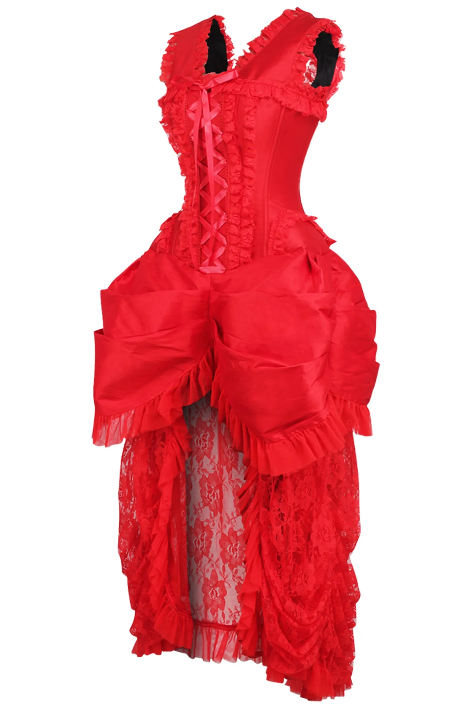 Top Drawer Steel Boned Red Lace Victorian Bustle Corset Dress