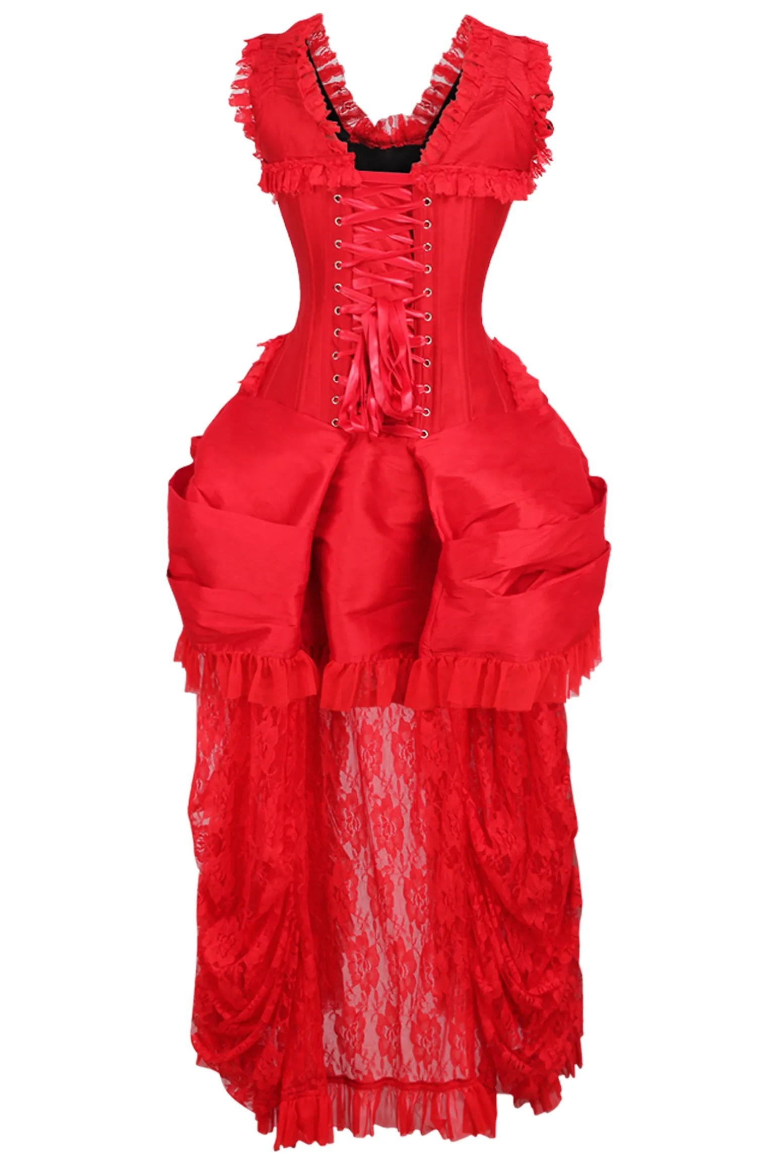 Top Drawer Steel Boned Red Lace Victorian Bustle Corset Dress