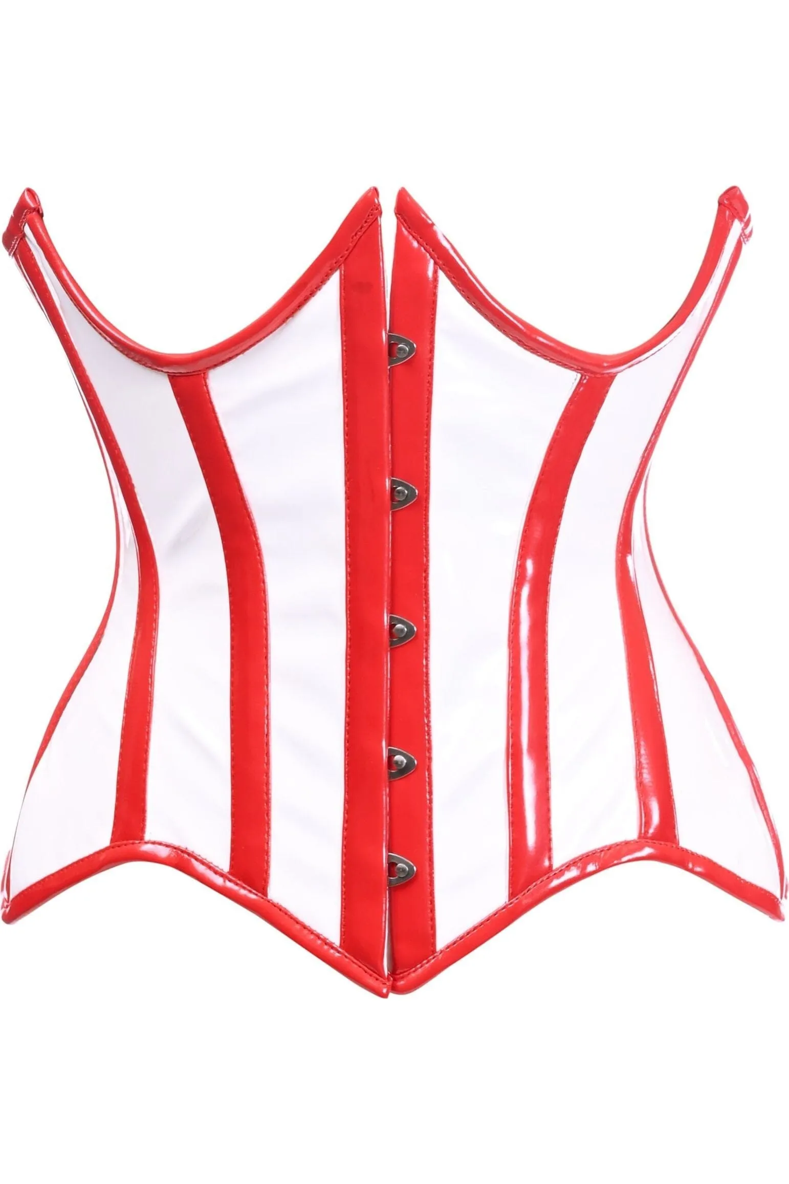 Top Drawer White/Red Vinyl Patent PVC Underwire Curvy Cut Cincher Corset