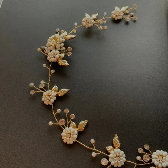 V112. boho clay floras bridal hairpiece for weddings, daisy flower hairpiece.