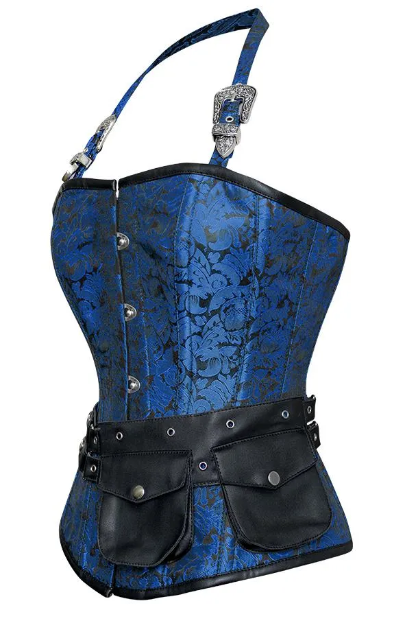 Walters Turquoise Corset with Strap and Faux Leather Pouch