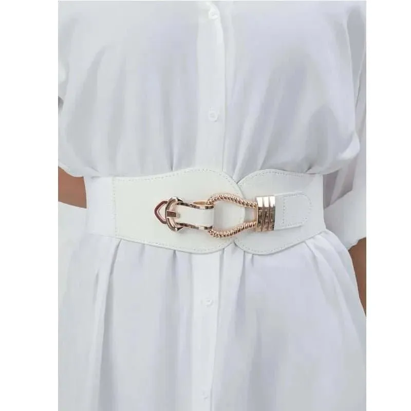 Wide Cinch Waistband - Fashionable and Flattering Belt for Women - Solid Pattern, 7.5cm Buckle Width - Adjustable for Regular and Plus Sizes