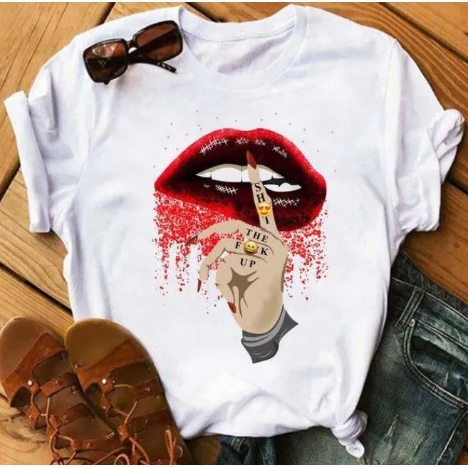 Women  Lips Print Fashionable Stylish Lips T Shirts